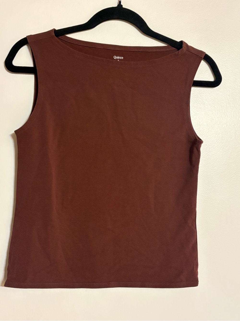 Quince Stretch Cotton Jersey Boat Neck Tank in Cocoa Size M